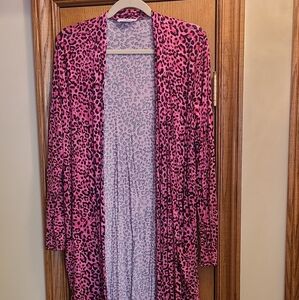 Zenana Pink Leopard Print Cardigan